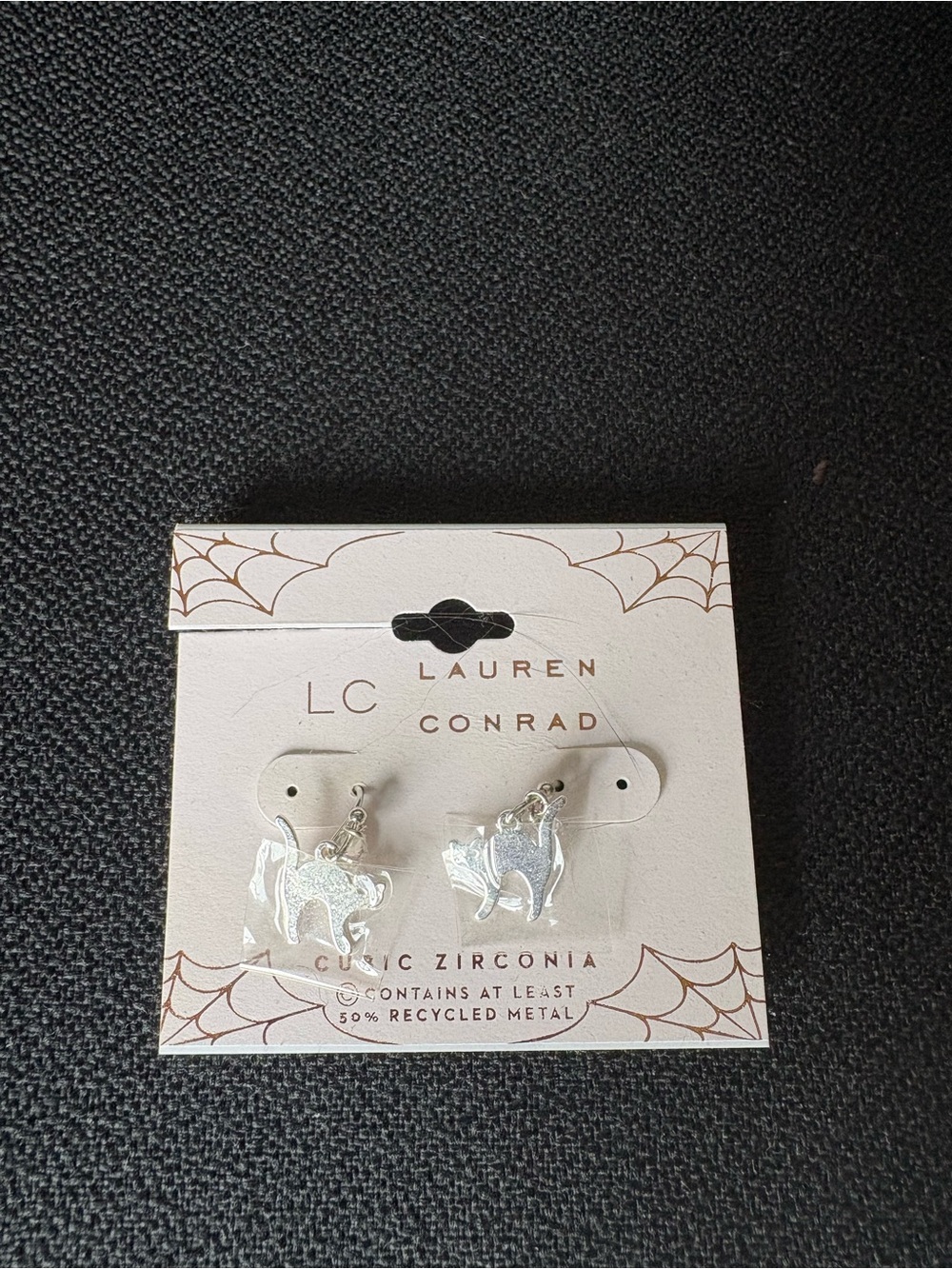LC Lauren Conrad Silver Cat Drop Earrings